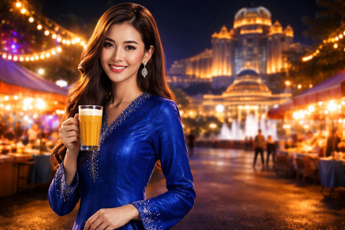 Suasana kasino baccarat mewah di ssm4u dengan dealer profesional berbaju kurung
