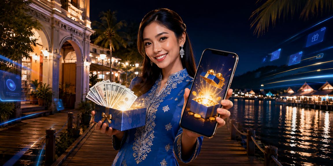 Pemain Sabah dalam pakaian baju kurung menikmati promosi ssm4u di telefon pintar